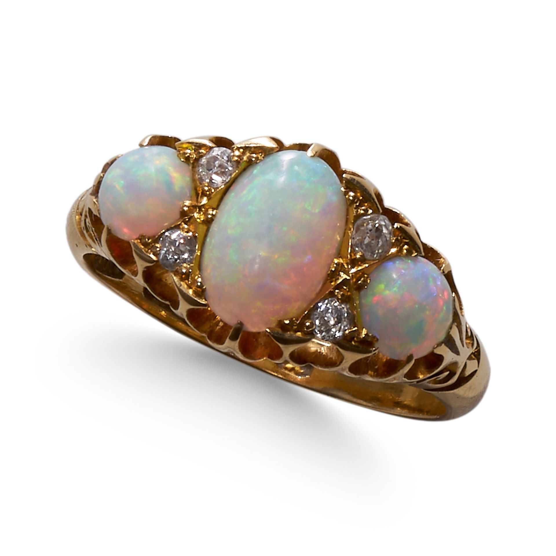 NO RESERVE, A VICTORIAN 18CT SEVEN STONE OPAL AND DIAMOND RING.
