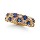 A SAPPHIRE AND DIAMOND DOUBLE ROW RING, IN 18CT YELLOW GOLD.
