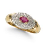 A RUBY AND DIAMOND CLUSTER RING, IN 18CT YELLOW GOLD.
