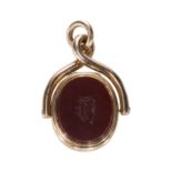 AN VINTAGE AGATE AND BLOOD STONE FOB SEAL LOCKET PENDANT.