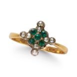 A PEARL AND GREEN PASTE RING, IN 18CT YELLOW GOLD.