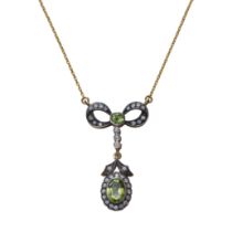 A PERIDOT AND DIAMOND NECKLACE, IN YELLOW GOLD.
