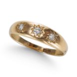 A DIAMOND THREE STONE GYPSY RING, IN YELLOW GOLD.