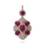 FILIPPO FÜRST, AN IMPORTANT CABOCHON BURMA RUBY AND DIAMOND PENDANT, IN 18CT YELLOW GOLD.