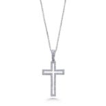 A DIAMOND CROSS PENDANT WITH 18" CHAIN, IN 18CT WHITE GOLD.