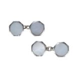 A PAIR OF MOTHER OF PEARLS CUFFLINKS, IN WHITE GOLD.