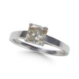 A SQUARE RADIANT CUT DIAMOND SOLITAIRE RING, IN WHITE GOLD.