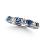 A SAPPHIRE AND DIAMOND SEVEN STONE RING, IN PLATINUM.