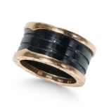 BVLGARI, AN 18CT ROSE GOLD AND BLACK CERAMIC RING.