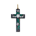 AN ANTIQUE ITALIAN PIETRA DURA INLAID CROSS PENDANT.