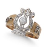 A DIAMOND LYRE RING, IN YELLOW GOLD.