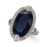 A SAPPHIRE AND DIAMOND RING, IN PLATINUM.
