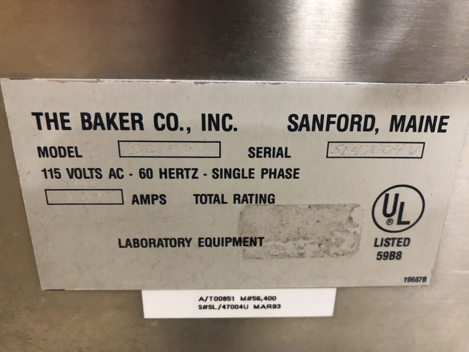 THE BAKER COMPANY INC. STERILGARD HOOD CLASS II TYPE A/B3 MODEL: S640; SN: SL47004V; 115V, 60HZ, - Image 3 of 6