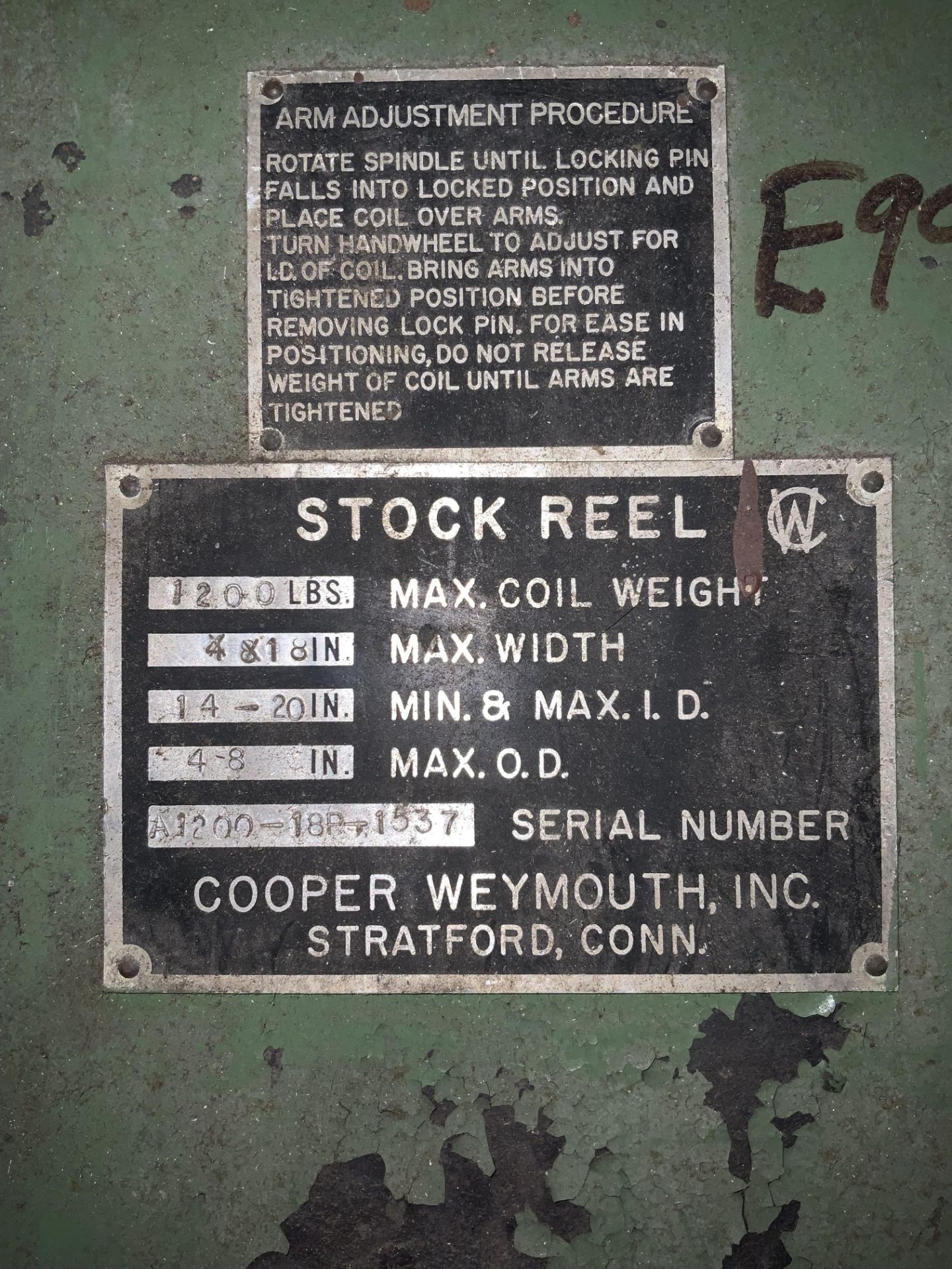 Stock Reel 1,200 Lbs Max Coil Weight. 18" Max Width. - Image 6 of 6