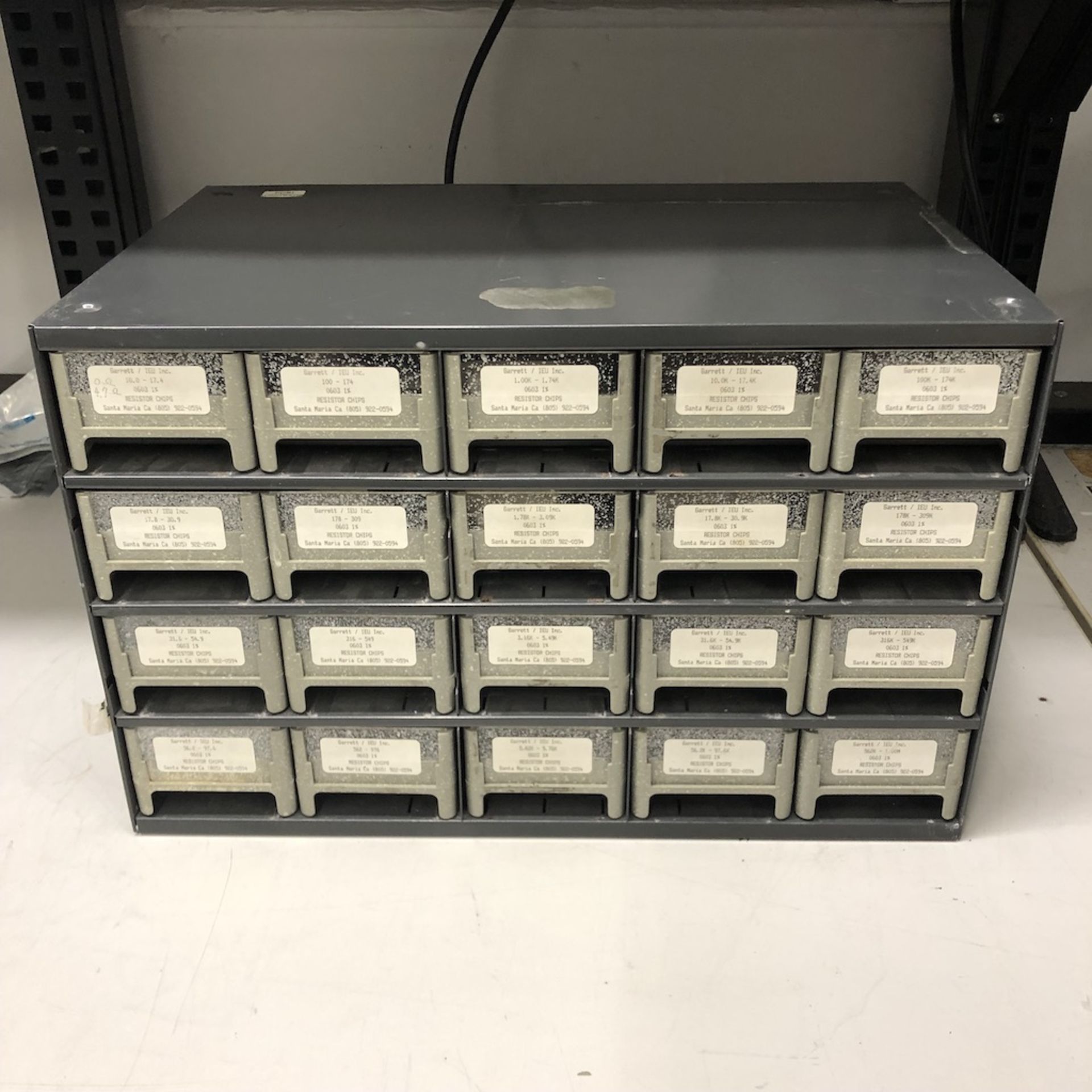 20 DRAWER ORGANIZER BIN: GARRETT IEU INC. RESISTOR CHIPS