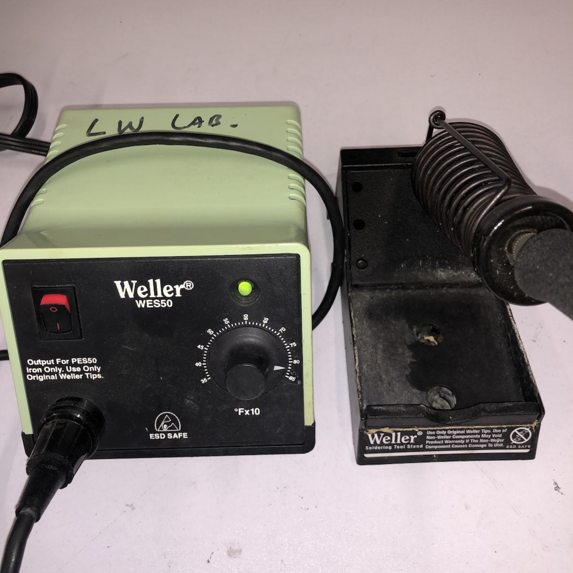 QTY OF 3 ITEMS: WELLER WES50 SOLDERING STATION w/ WELLER SOLDERING WAND STAND w/ WELLER PES50 WAND