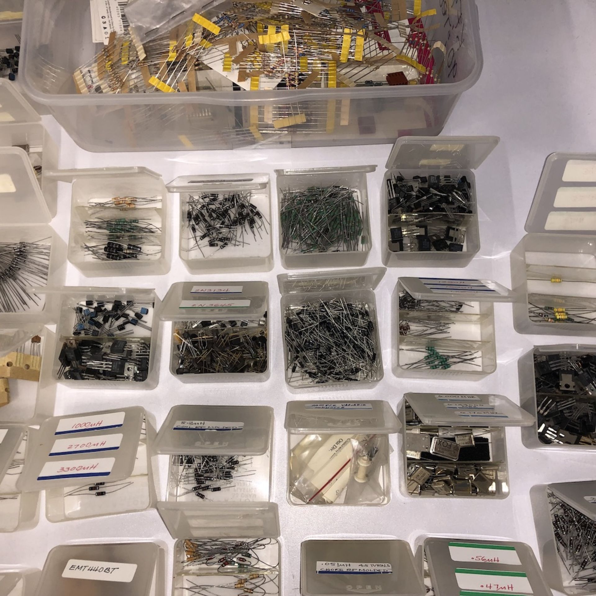 QTY OF 84 CONTAINERS: RESISTORS, TRANSISTORS, COILS, ECT. - Image 9 of 18