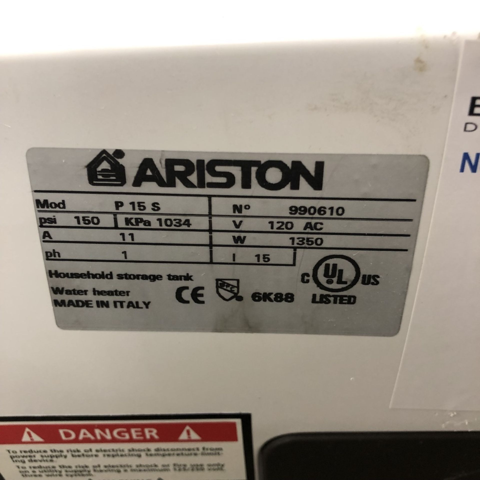 ARISTON P15S WATER HEATER - Image 3 of 7