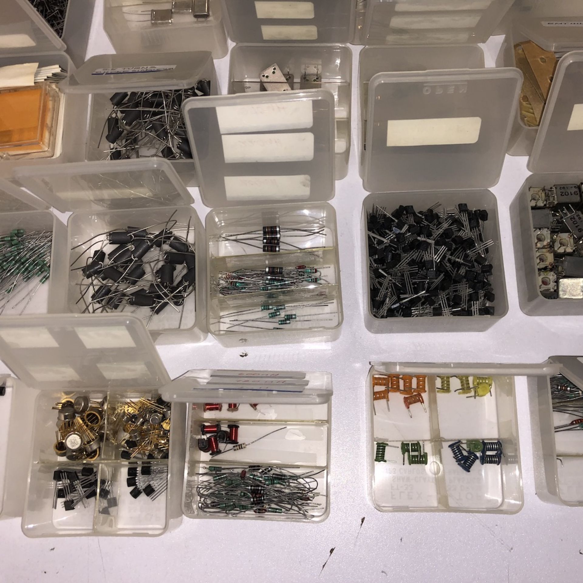 QTY OF 84 CONTAINERS: RESISTORS, TRANSISTORS, COILS, ECT. - Image 8 of 18