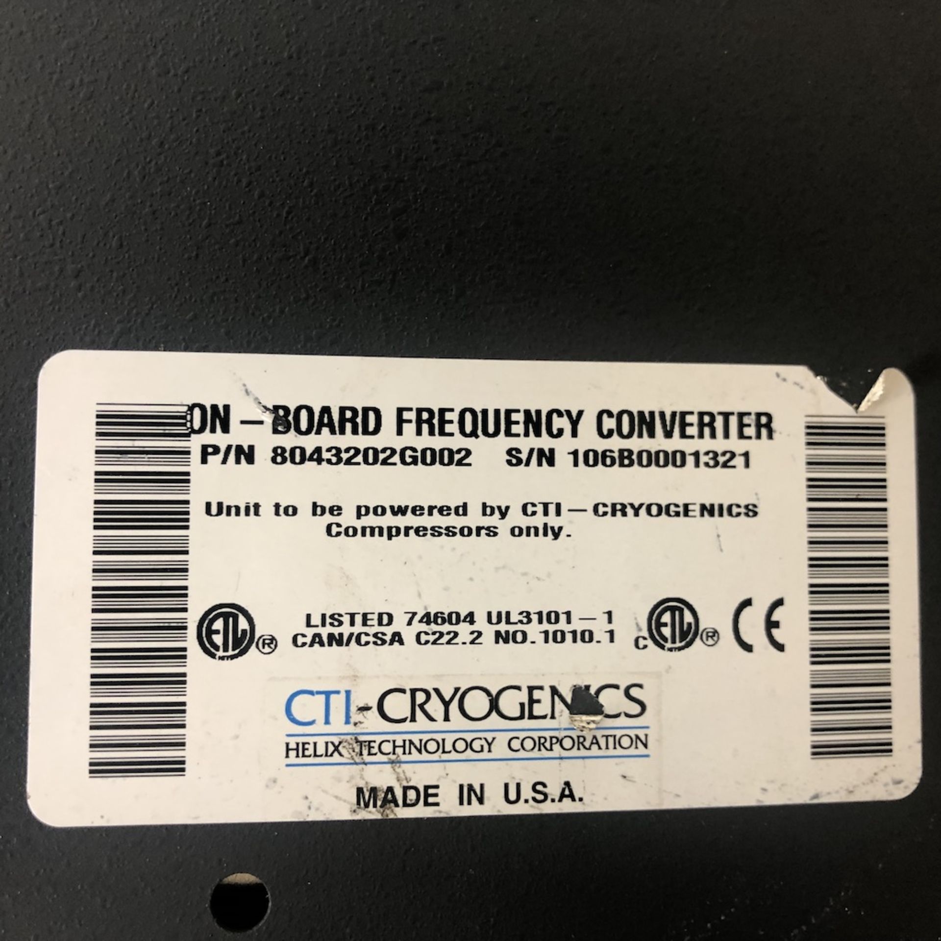 CTI CRYOGENICS HELIX TECHNOLOGY CORPORATION 8043202G002 ON-BOARD FREQUENCY CONVERTER - Image 10 of 10