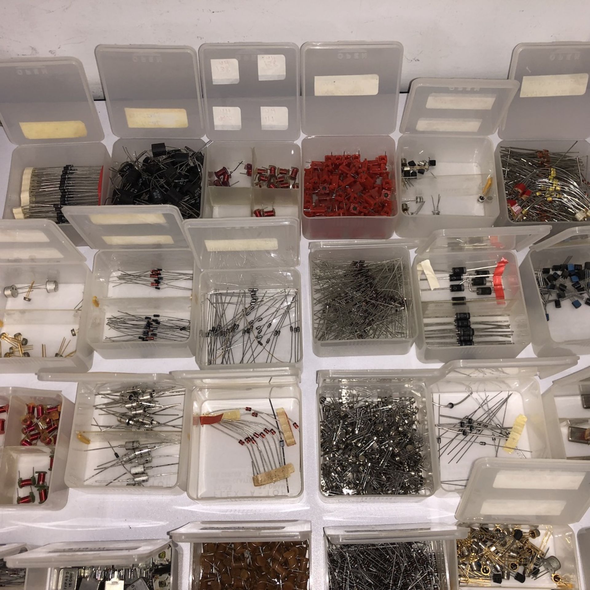 QTY OF 84 CONTAINERS: RESISTORS, TRANSISTORS, COILS, ECT. - Image 3 of 18