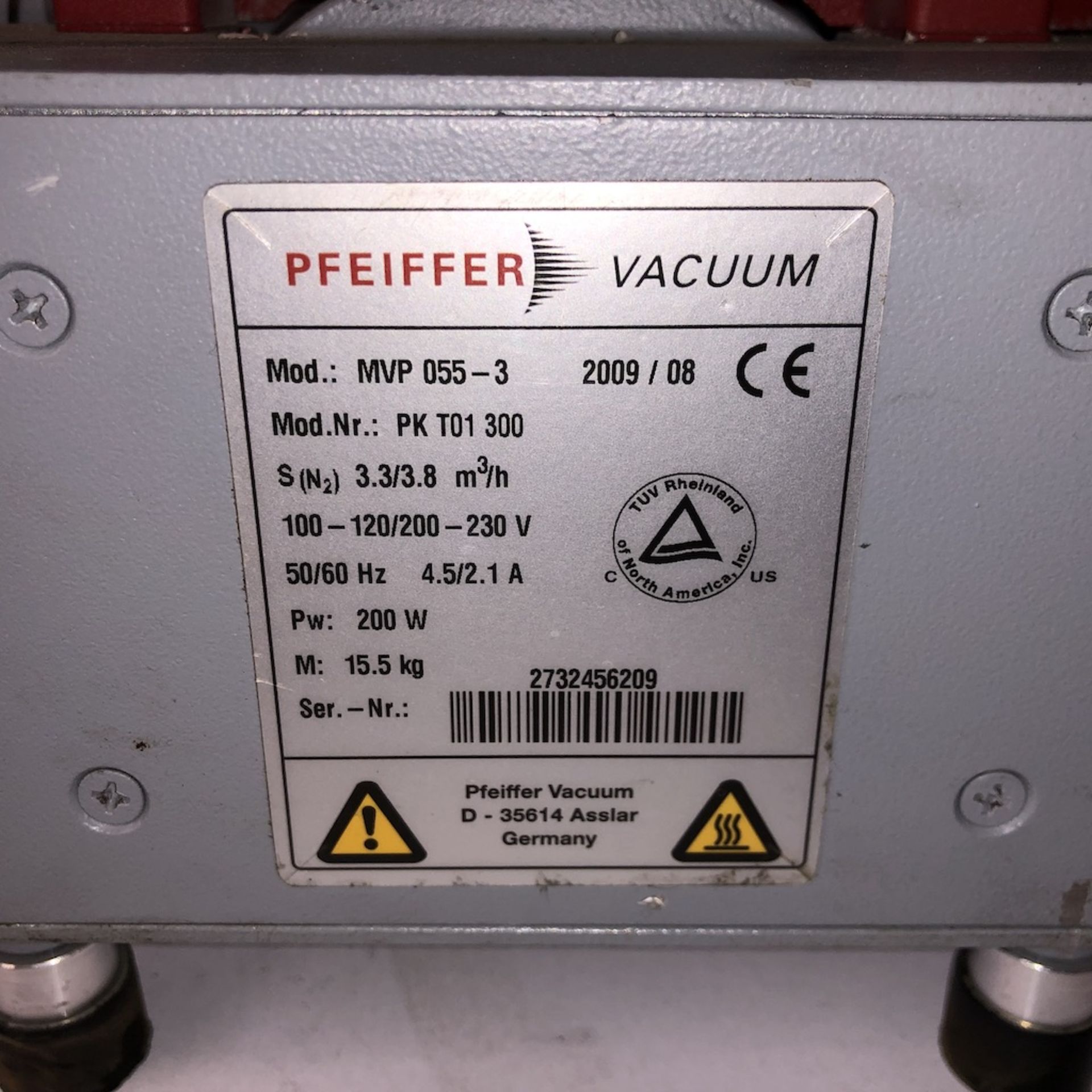 PFEIFFER VACUUM MVP 055-3 DIAPHRAGM DRY VACUUM PUMP - Image 2 of 7