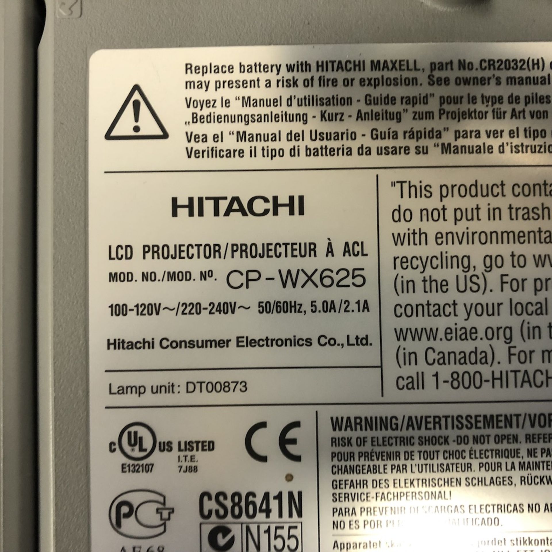 HITACHI CP-WX625 MULTIMEDIA LCD PROJECTOR - Image 10 of 11