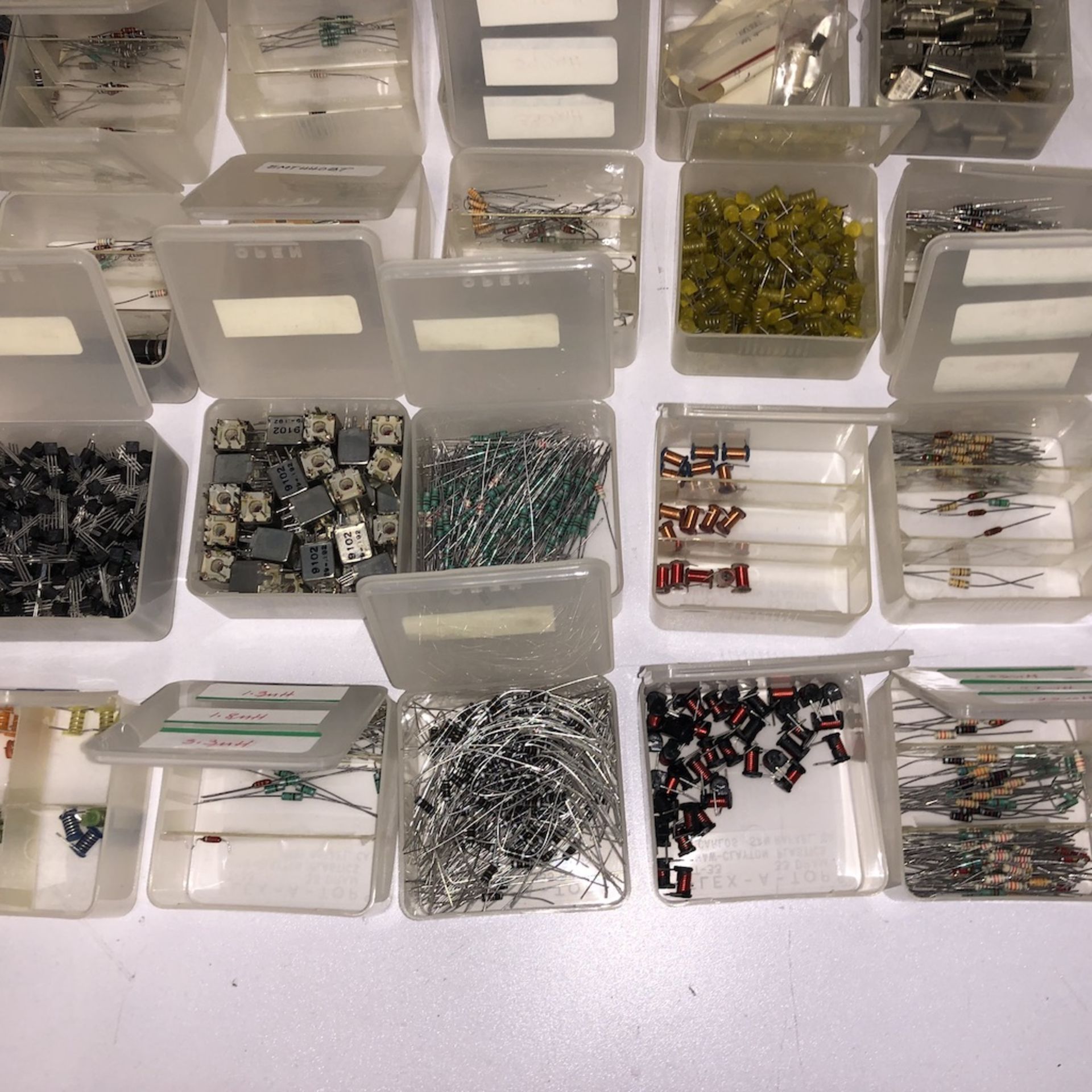 QTY OF 84 CONTAINERS: RESISTORS, TRANSISTORS, COILS, ECT. - Image 11 of 18