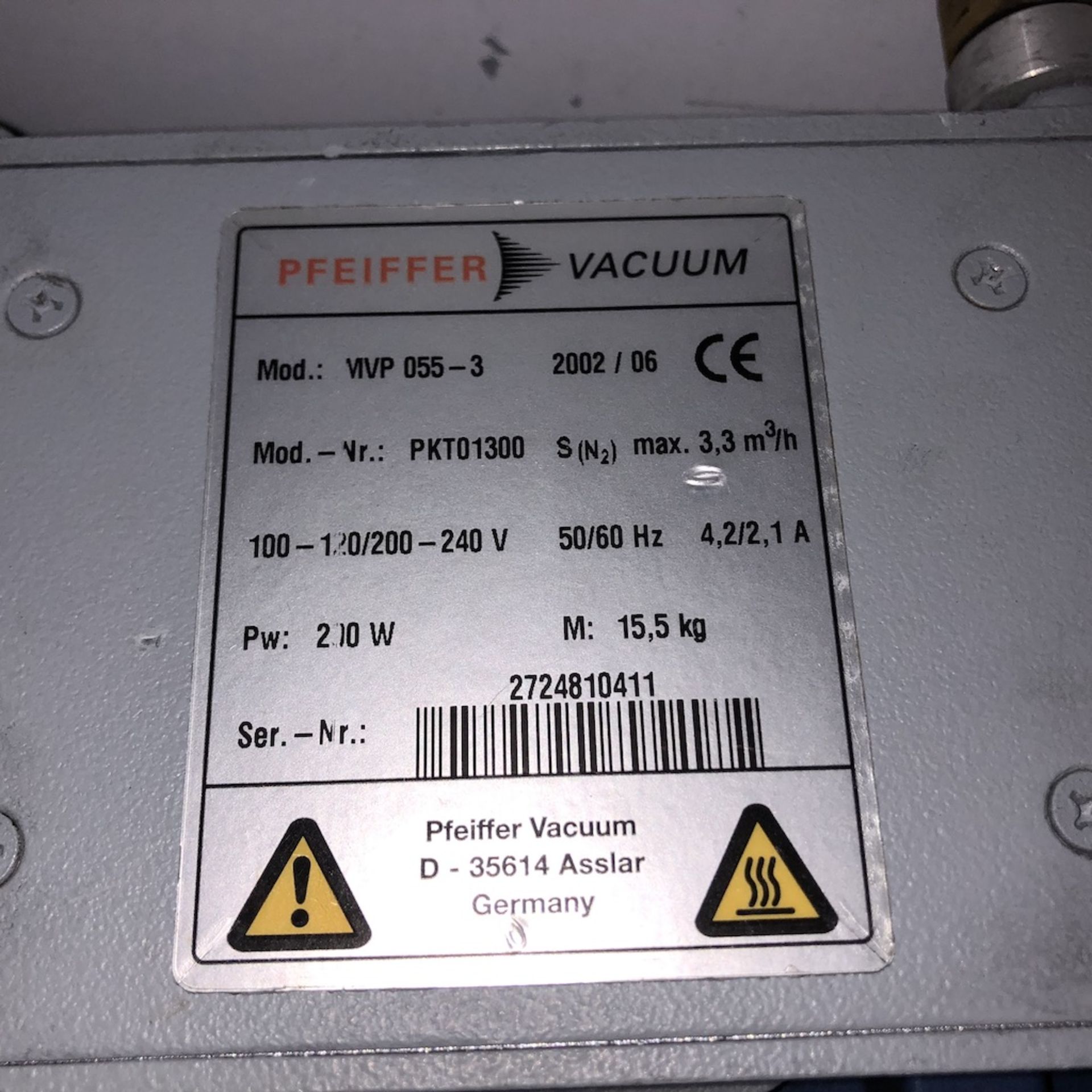 PFEIFFER VACUUM MVP 055-3 DIAPHRAGM DRY VACUUM PUMP - Image 2 of 6