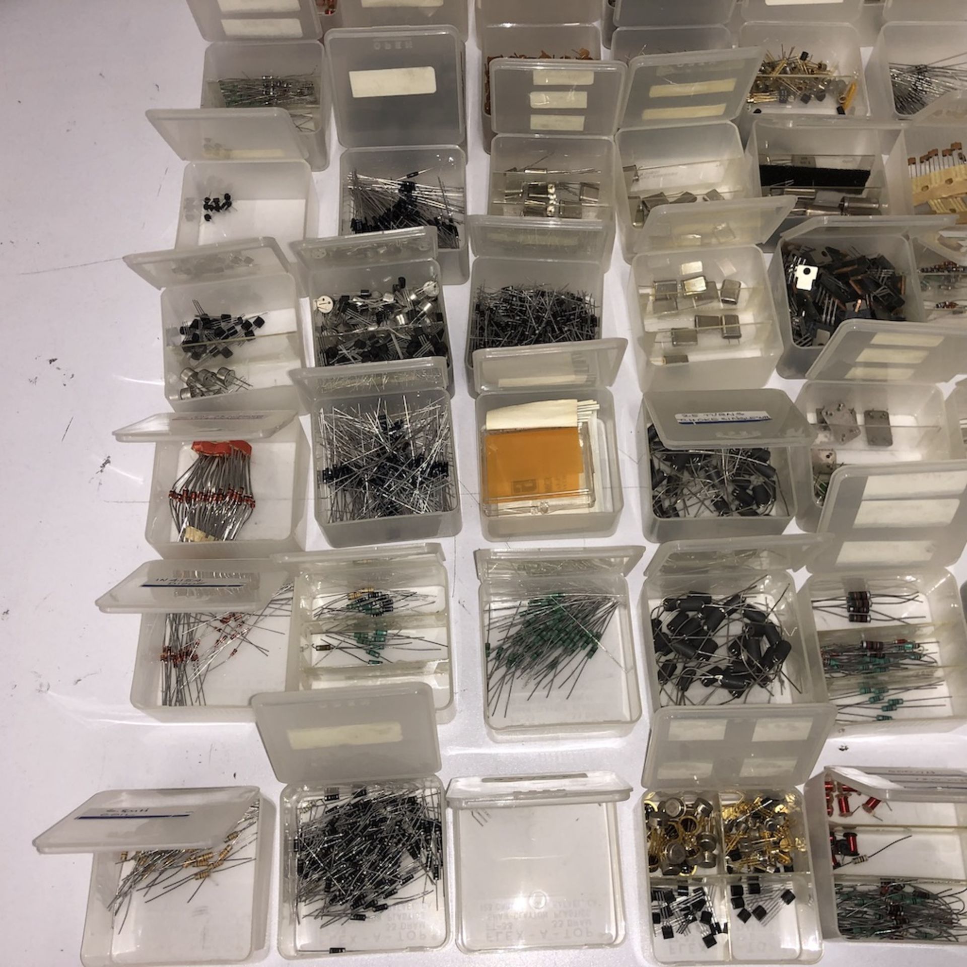 QTY OF 84 CONTAINERS: RESISTORS, TRANSISTORS, COILS, ECT. - Image 5 of 18