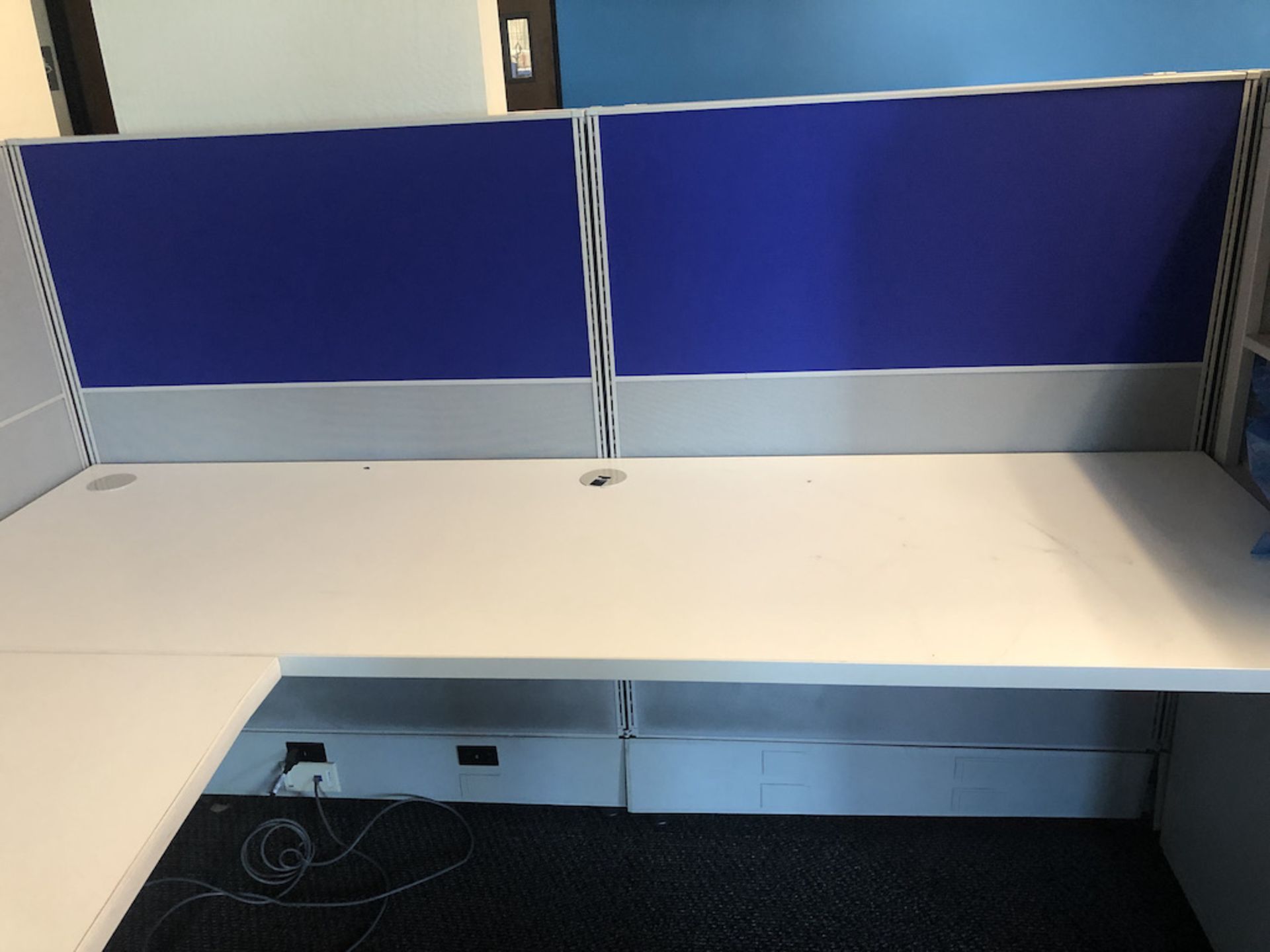 CUBICAL: WHITE BOARD WALL 98IN L X 2IN W X 49IN H; BLUE WALL 74IN L X 2IN W X 49IN H ( NO CONTENTS - Image 3 of 7