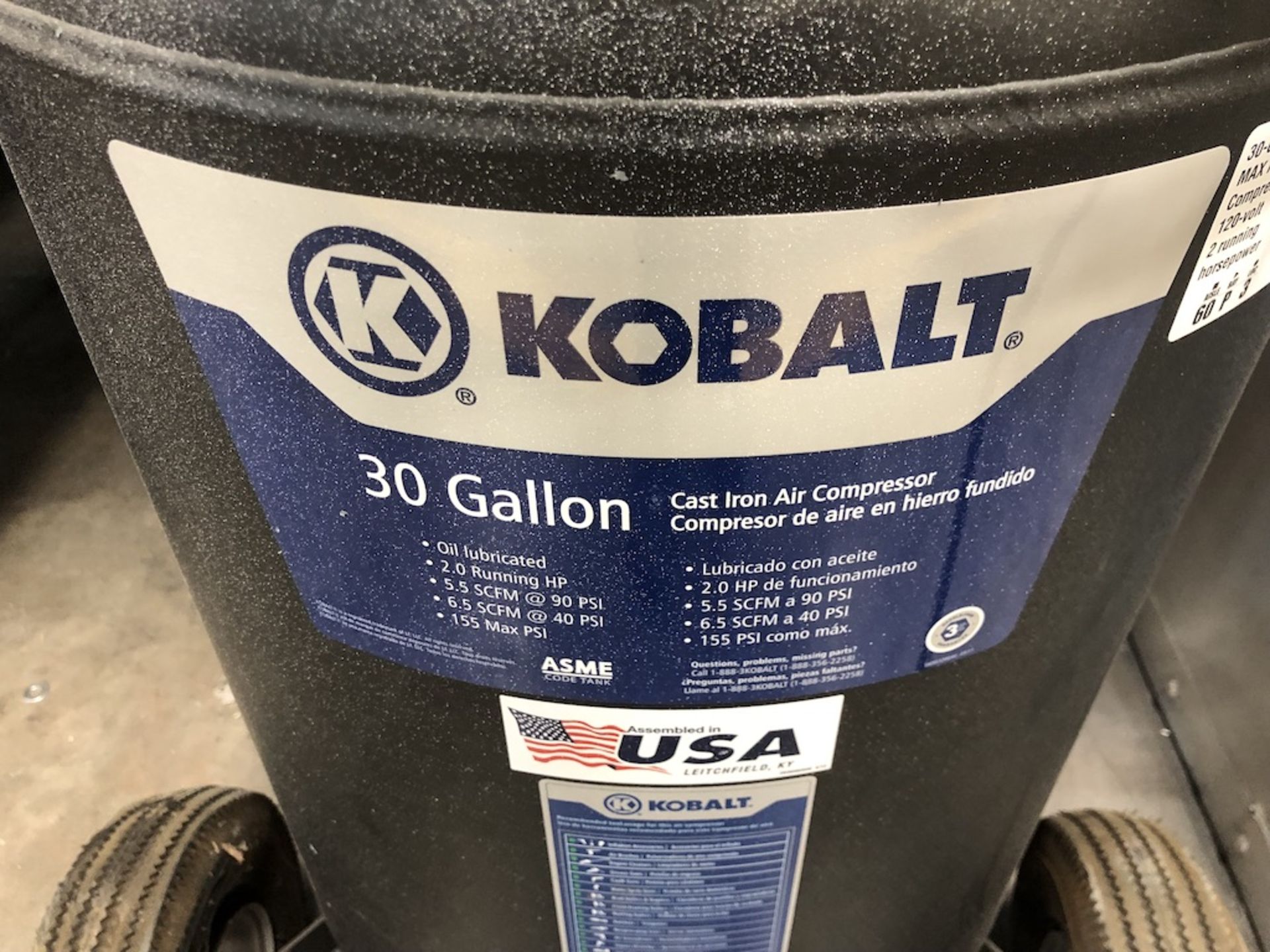 KOBALT VT638901AJ ( AGM05 ) 0268707 30 GALLON CAST IRON AIR COMPRESSOR 48IN H  X  21IN W   SCHNEIDER - Image 3 of 7