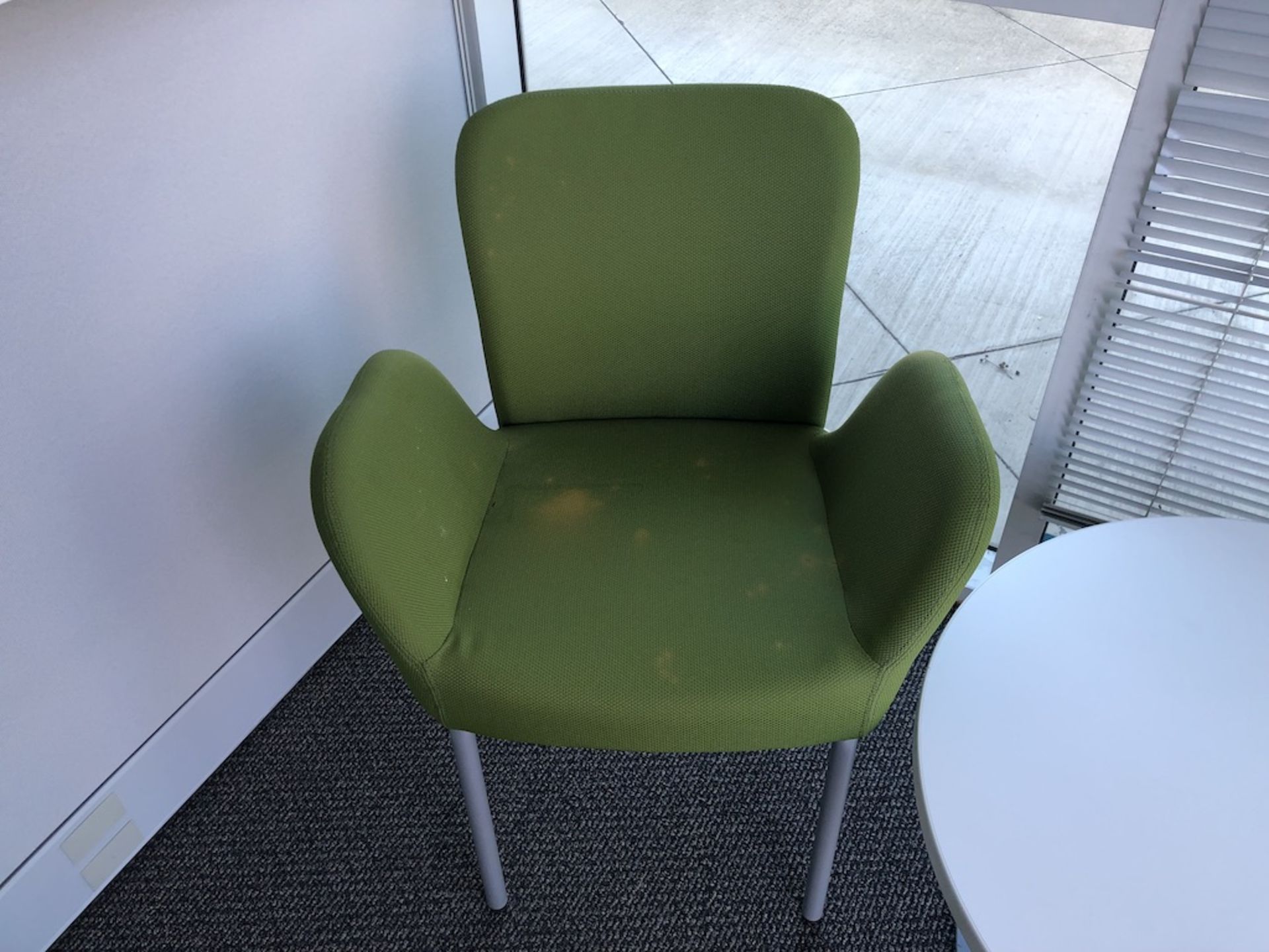 GREEN CUSHION PADDED CHAIR   SCHNEIDER ELECTRIC- 6611 PRESTON AVE SUITE A