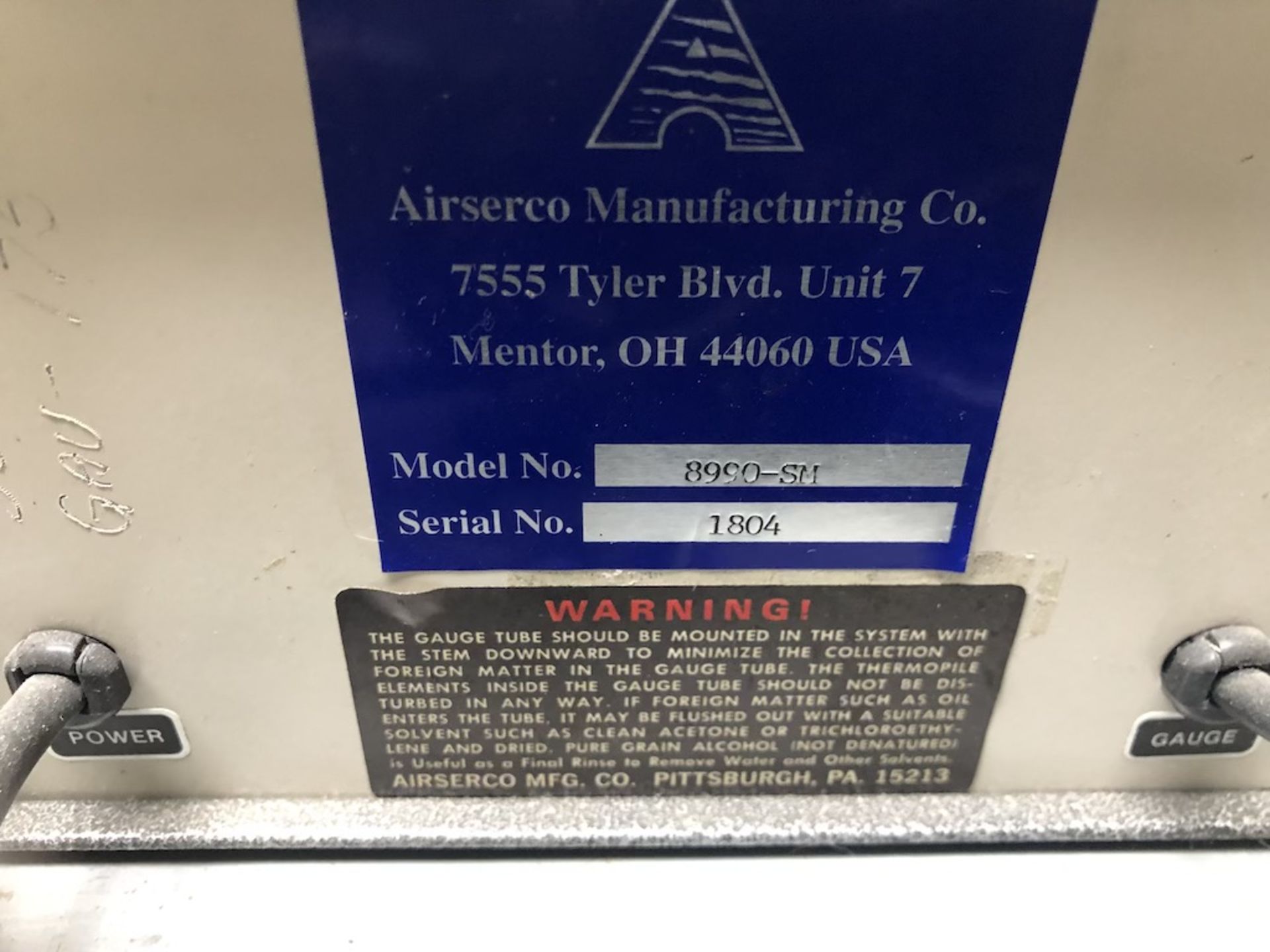 QYT OF 5 ITEMS: AIRSERCO 8990-SM VACUUM GAUGE; HASTINGS VT-4B VACUUM GAUGE; NORTON NRC 853 VACUUM - Image 10 of 14