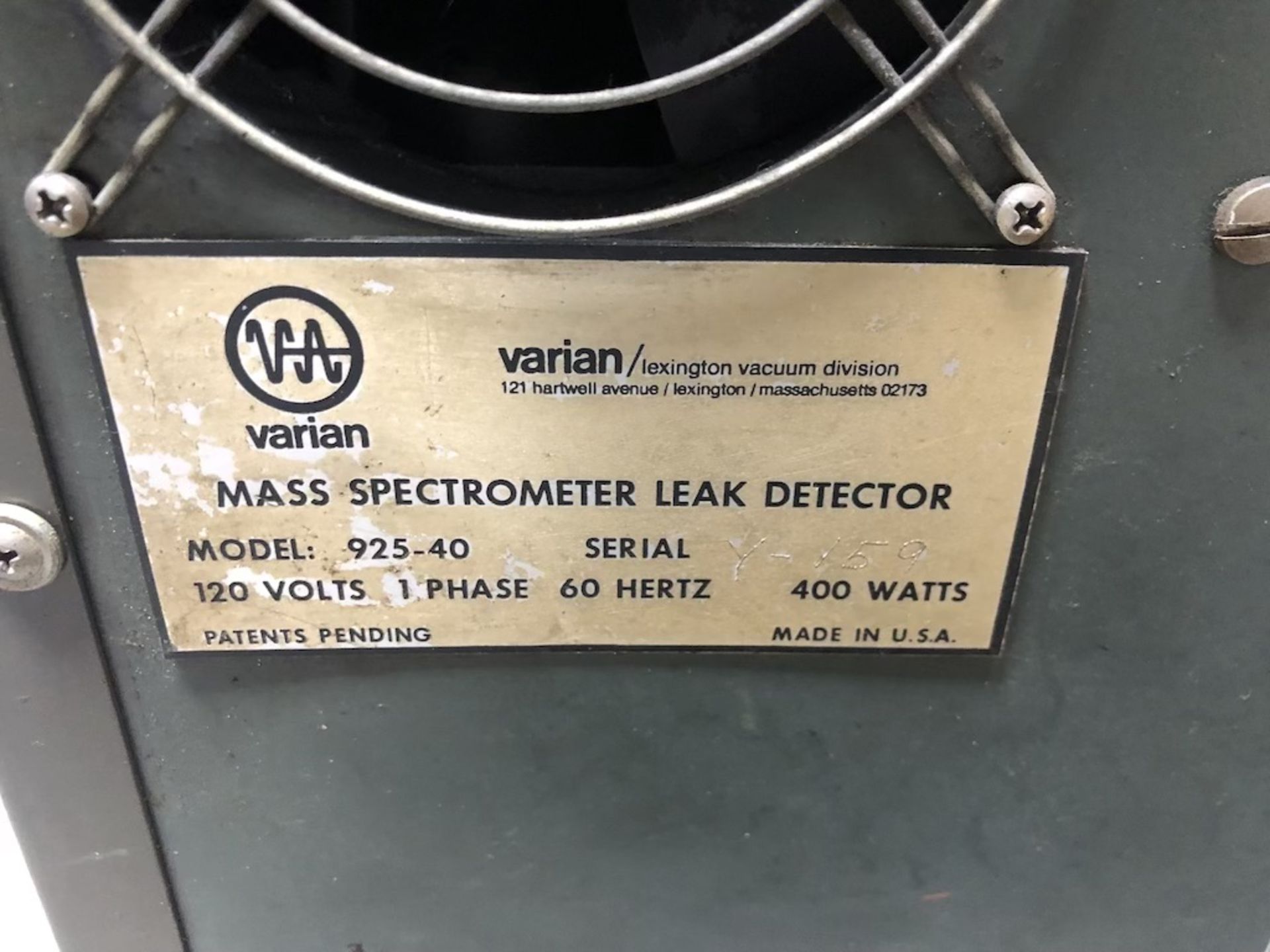 VARIAN 925-40 PORTA-TEST MASS SPECTROMETER LEAK DETECTOR 120V, 1 PHASE, 60HZ, 400W Y-150 - Image 7 of 7