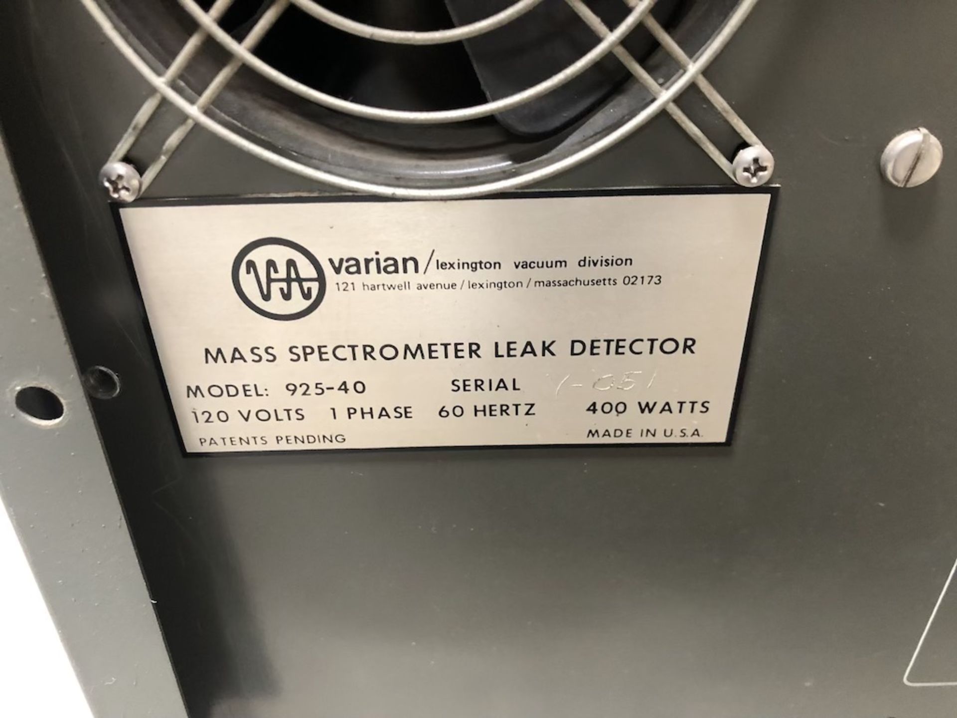 VARIAN 925-40 PORTA-TEST MASS SPECTROMETER LEAK DETECTOR 120V, 1 PHASE, 60HZ, 400W Y-051 - Image 7 of 7