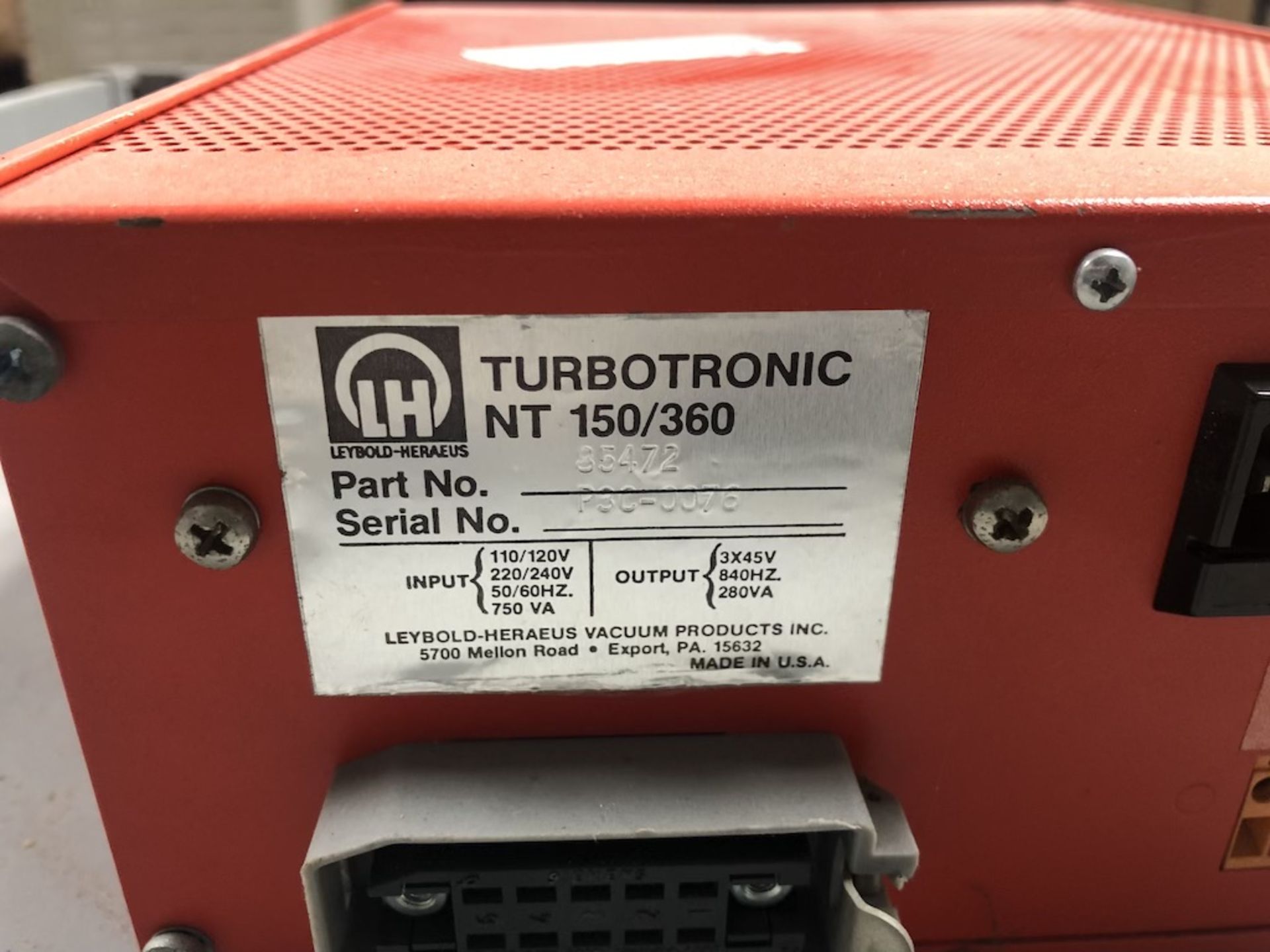 LEYBOLD-HERAEUS TURBOTRONIK NT 150/360 TURBO PUMP CONTROLLER 110/120/220/240V, 50/60HZ, 750VA P3C- - Image 8 of 8