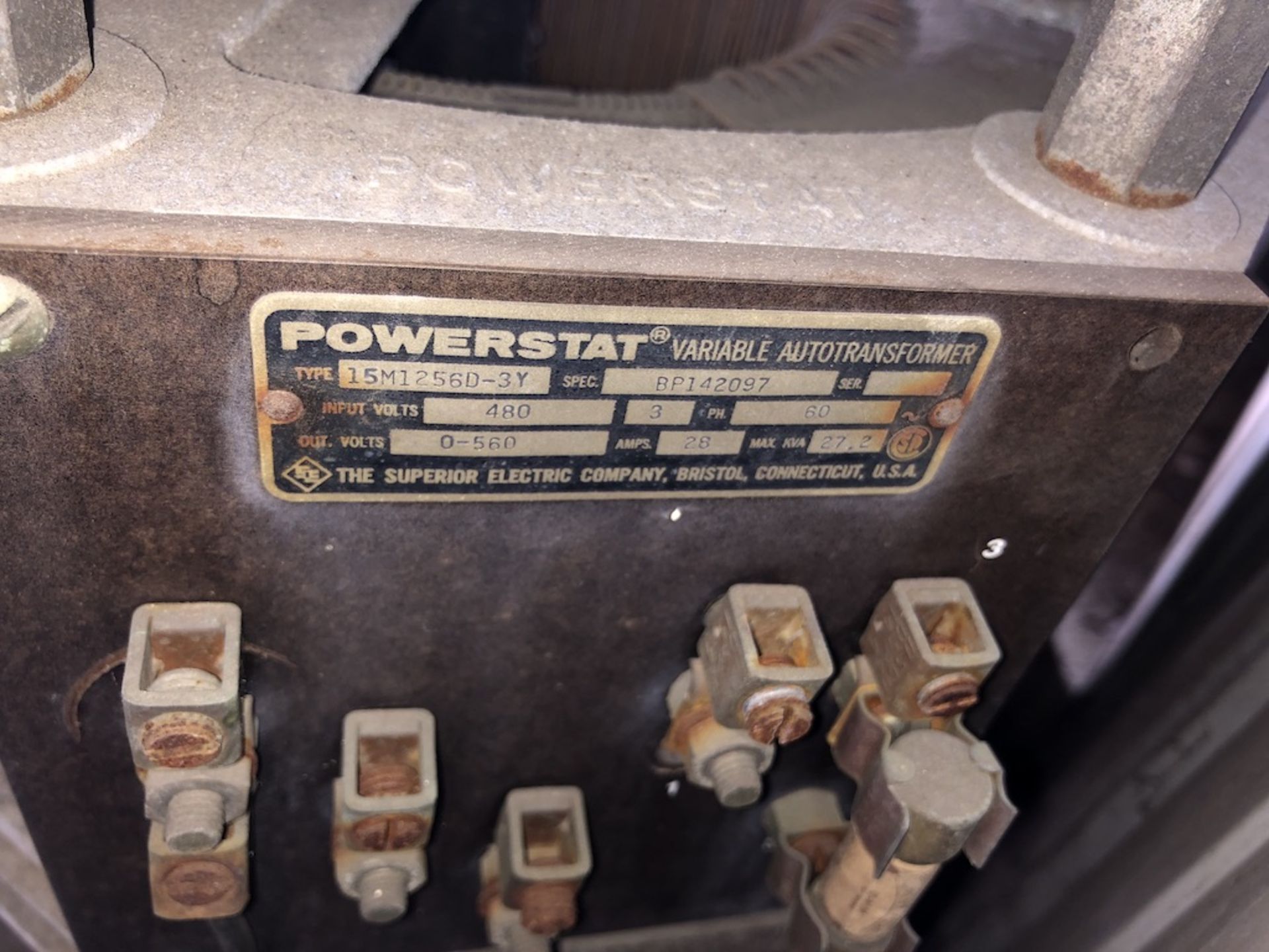 QTY OF 2 ITEMS: POWERSTAT 15M1256D-3Y VARIABLE AUTOTRANSFORMER INPUT VOLTS: 480, PHASE 3; FURNANCE - Image 4 of 4