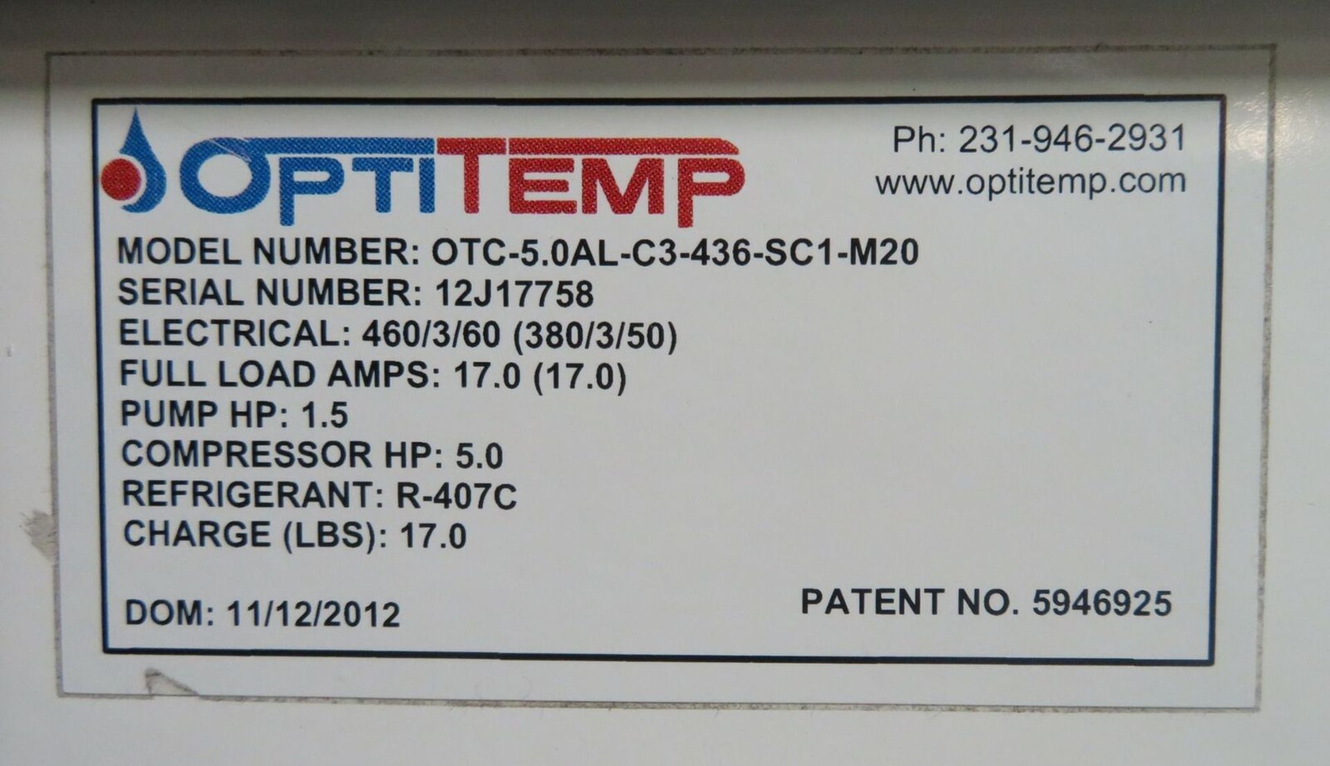 Opti Temp OTC-5.0AL Refrigerated Recirculating Chiller (460VAC/3Ph/60Hz) - Image 5 of 9