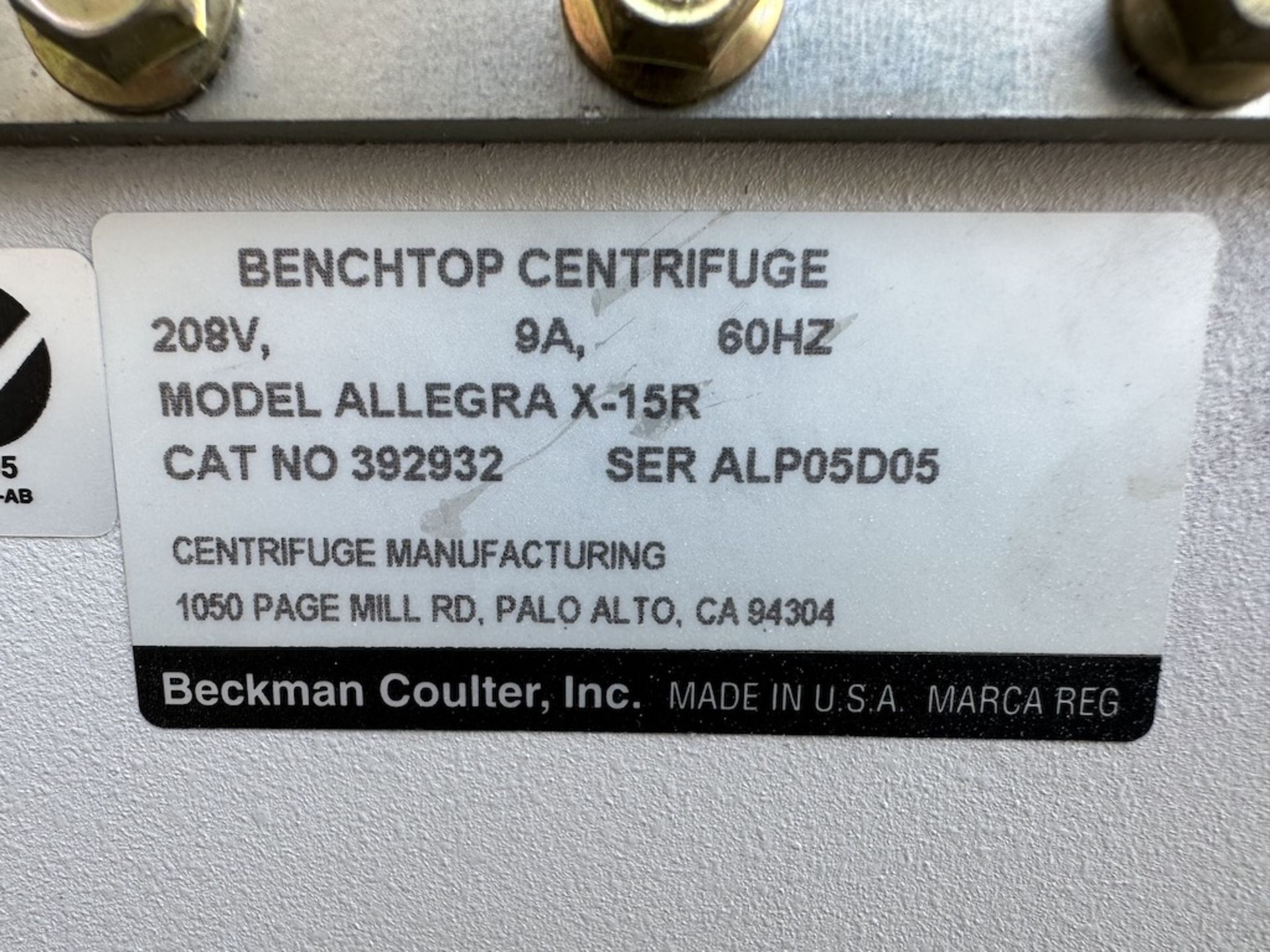 Beckman Coulter Allegra X-15R Benchtop Centrifuge s/n ALP05D05 - Image 3 of 3