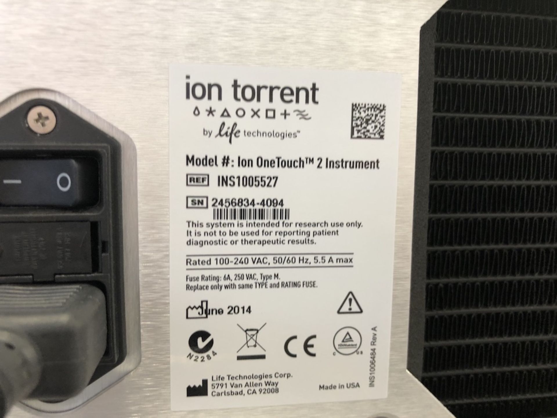 LIFE TECHNOLOGIES ION ONETOUCH 2 INSTRUMENT ION TORRENT 100-240VAC, 50/60HZ, 5.5A Ê 1218 ALDERWOOD - Image 9 of 15