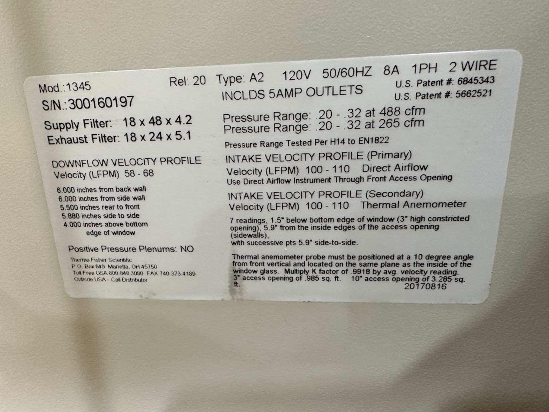 Thermo Scientific 1300 Series A2 Biological Safety Cabinet Model 1345 s/n 300160197 - Image 2 of 2