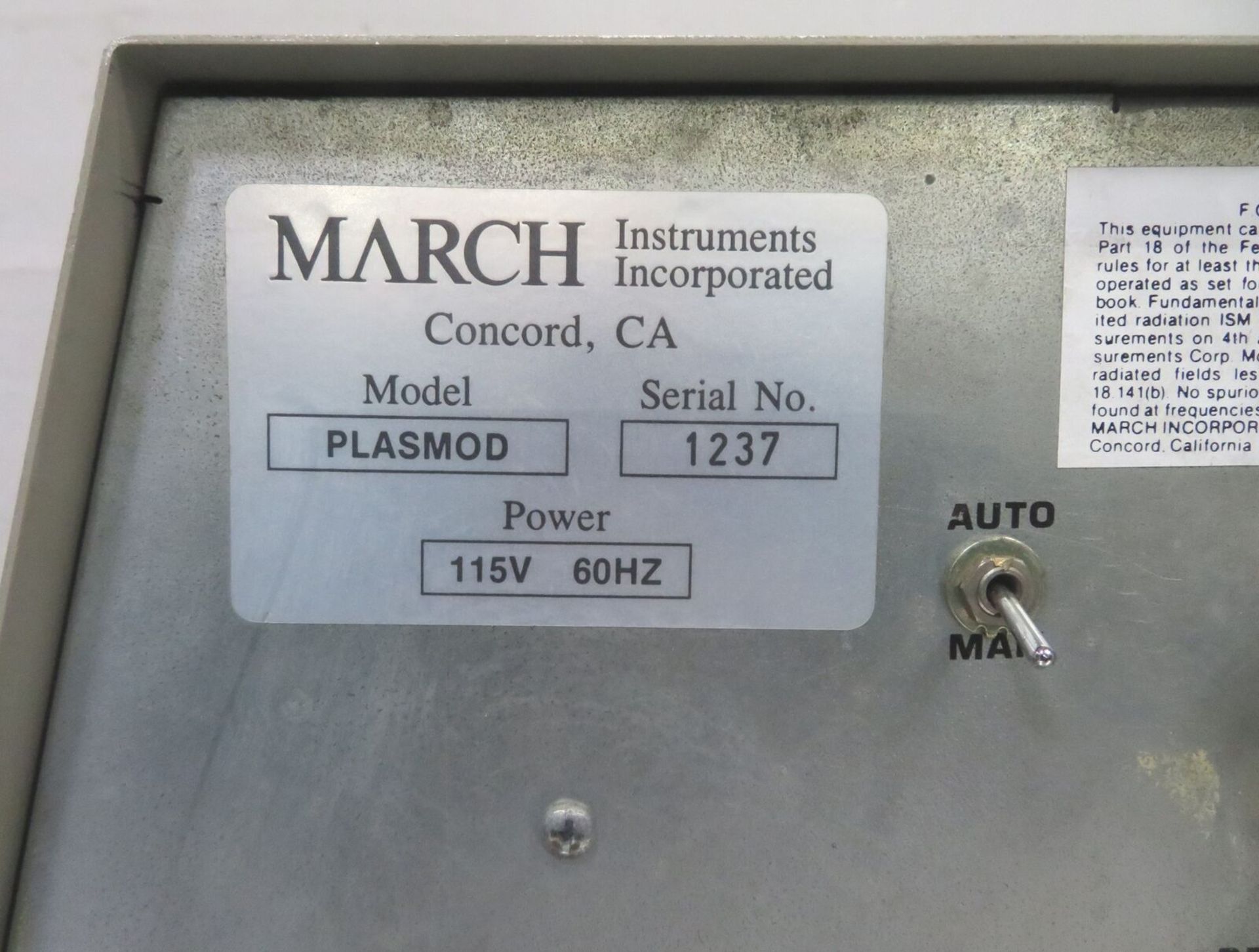 March PLASMOD Plasma Etcher / Cleaner / Barrel Asher (parts) Eimac 4-65A - Gilroy - Image 6 of 10