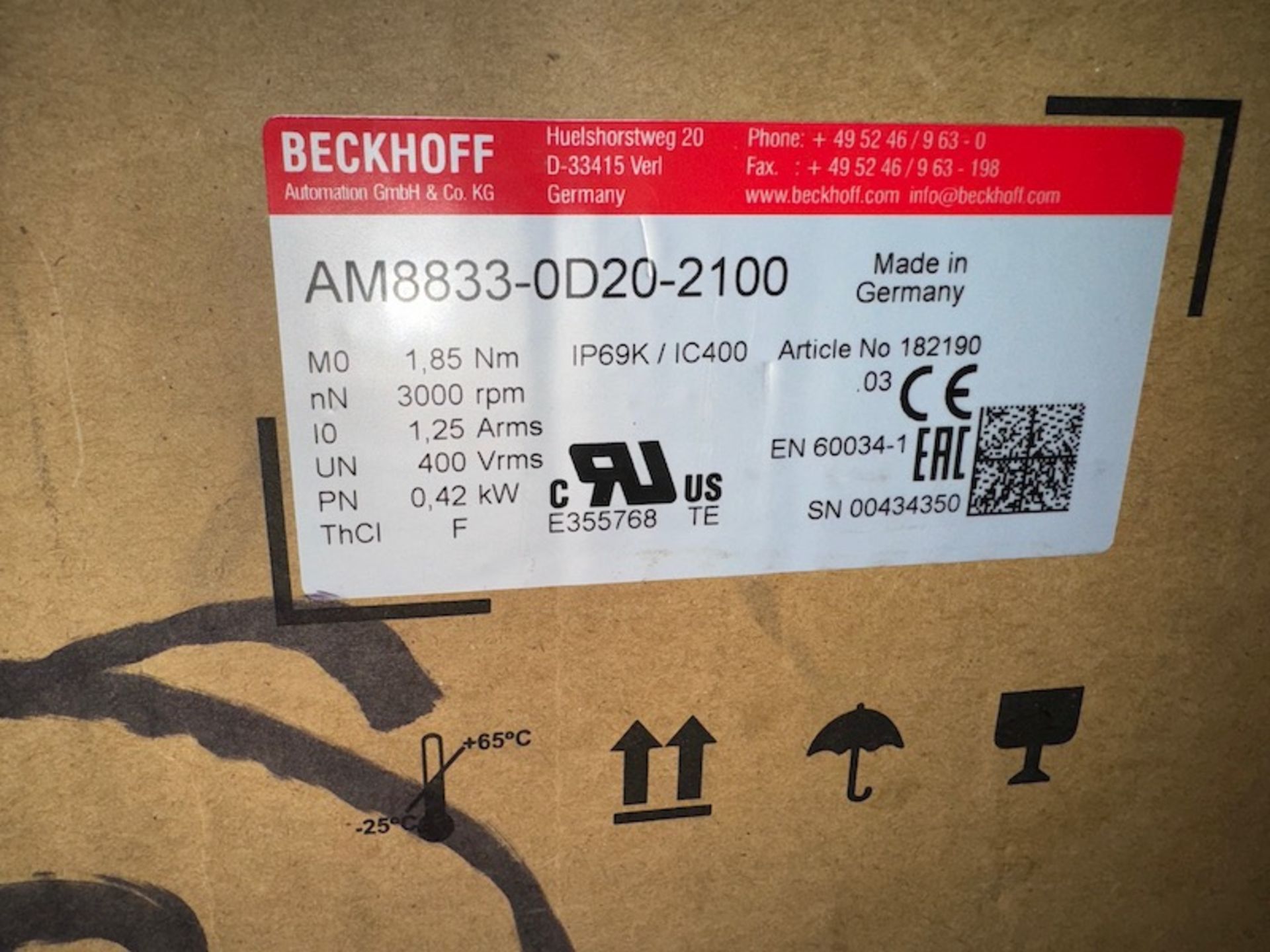 BECKHOFF AM8833-0D20-2100 STAINLESS STEEL SERVO MOTOR (NEW / UNSUSED) - Image 8 of 19