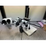 STEREO ZOOM MICROSCOPE WITH 2 NO EYEPIECES & MICROSCOPE STAND
