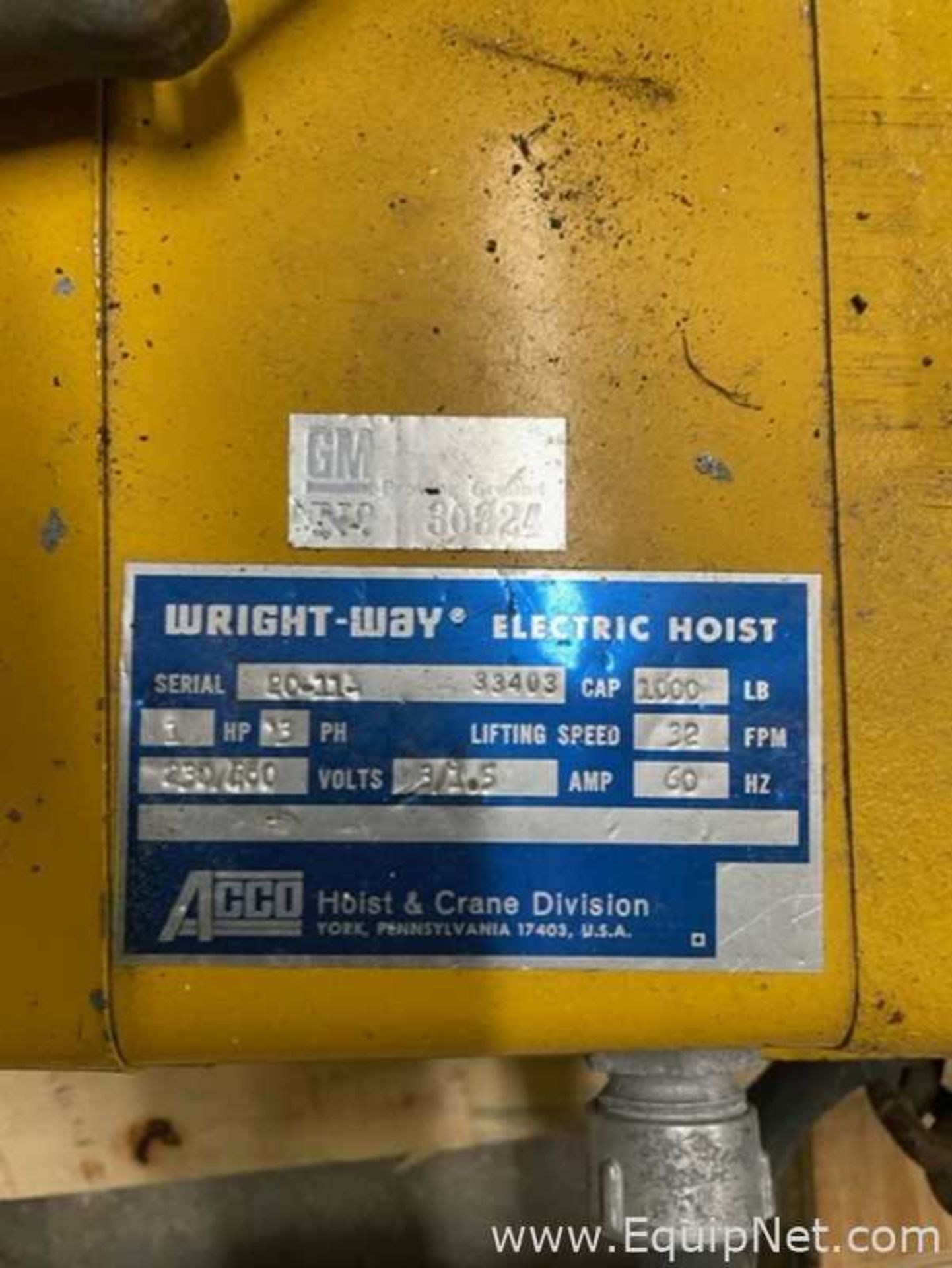 ACCO Wright-Way 1000lbs Electric Hoist - Image 2 of 2