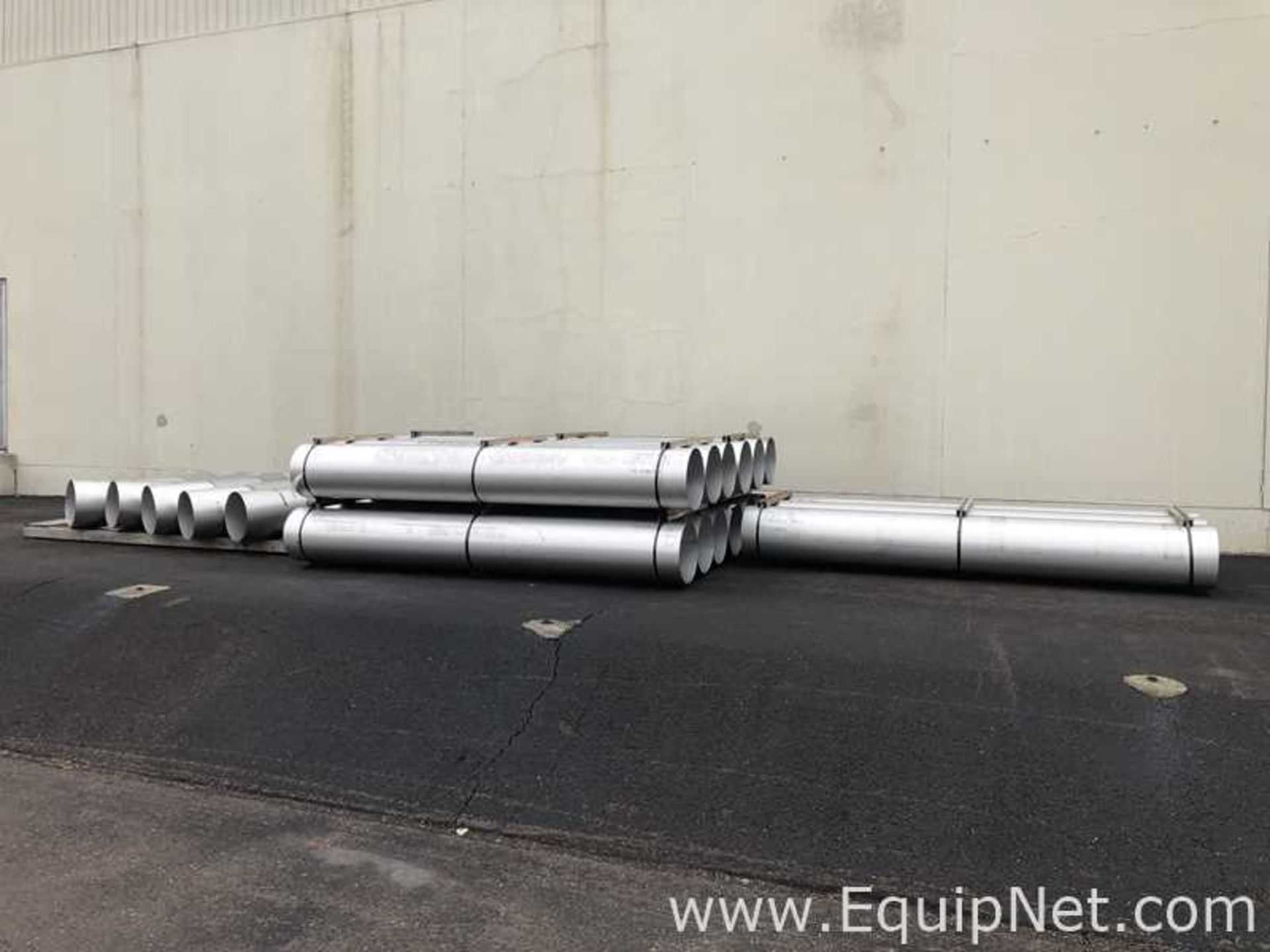 Lot Of Approx 15 Stainless Steel 304L Piping 16in diam X 150in Length Sections And Semi Elbows