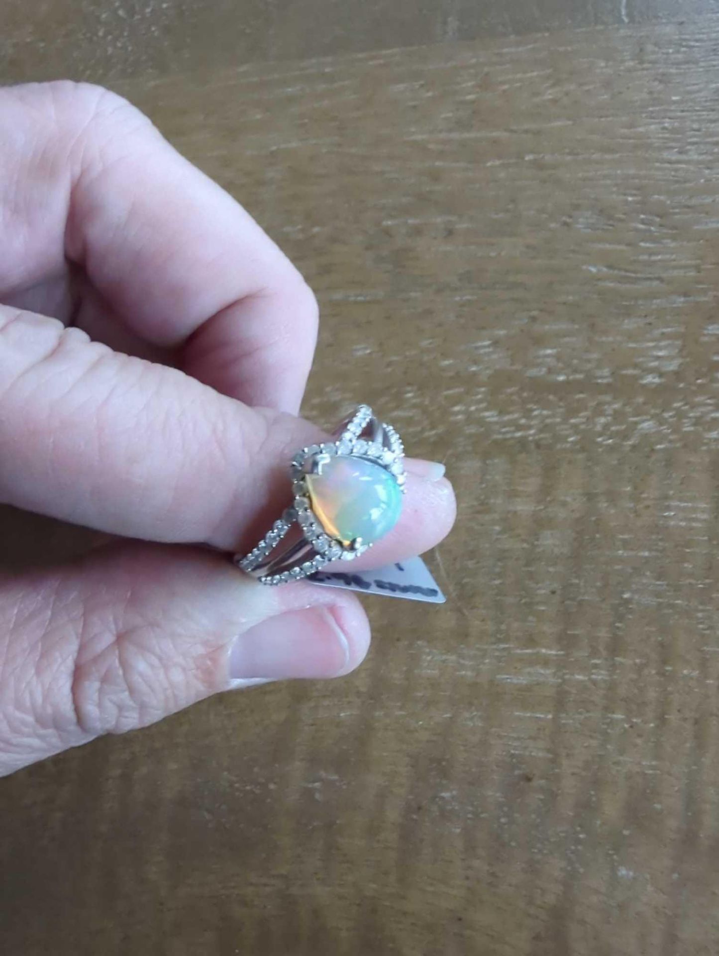 Opal and Diamond ring sterling silver