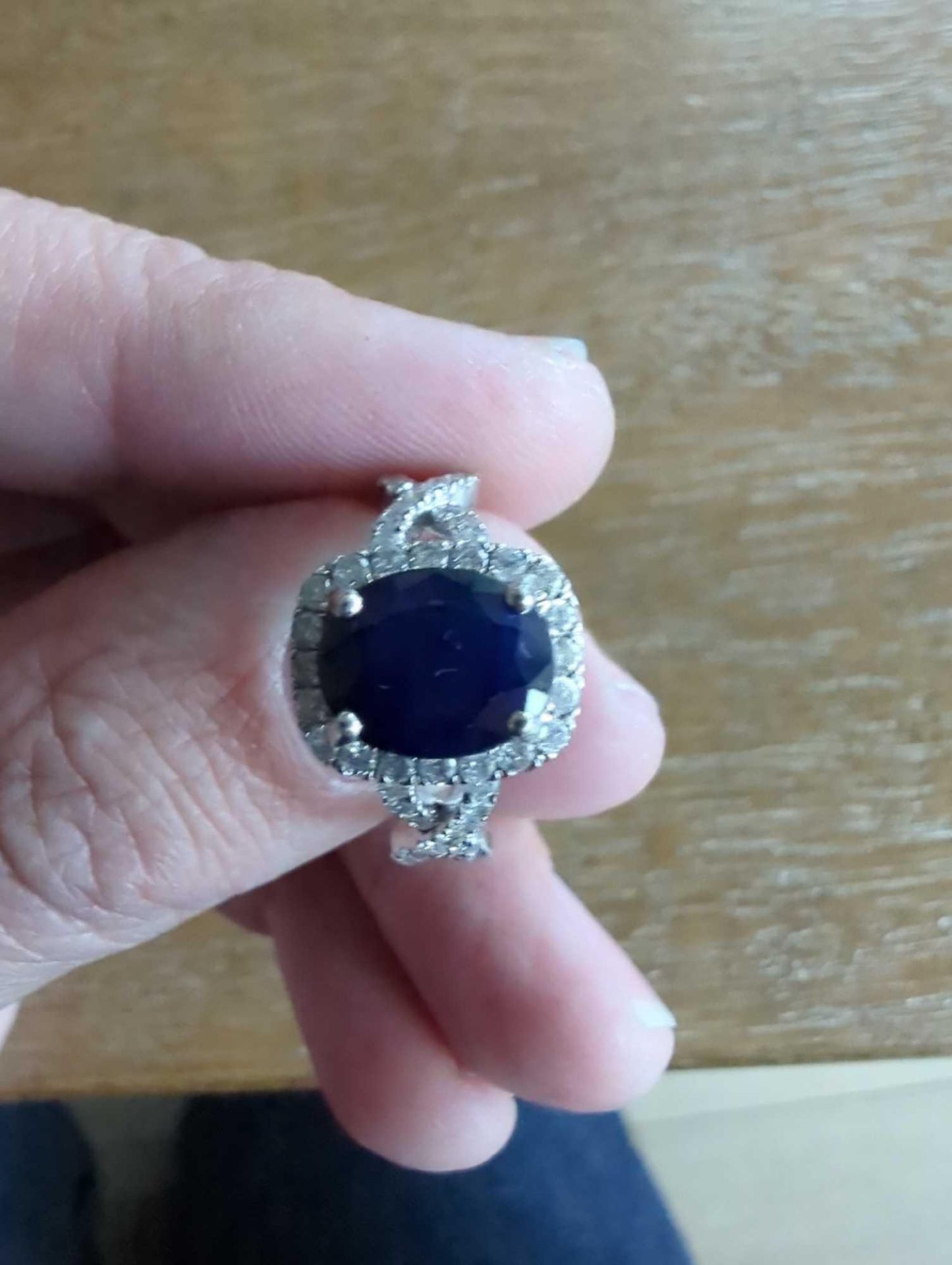 Silver sapphire and Diamond ring - Image 2 of 4