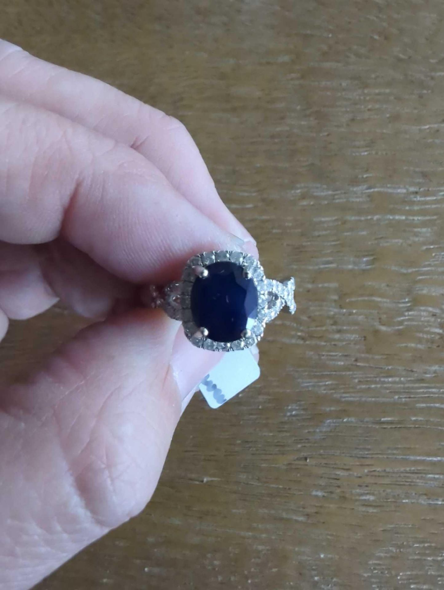 Silver sapphire and Diamond ring